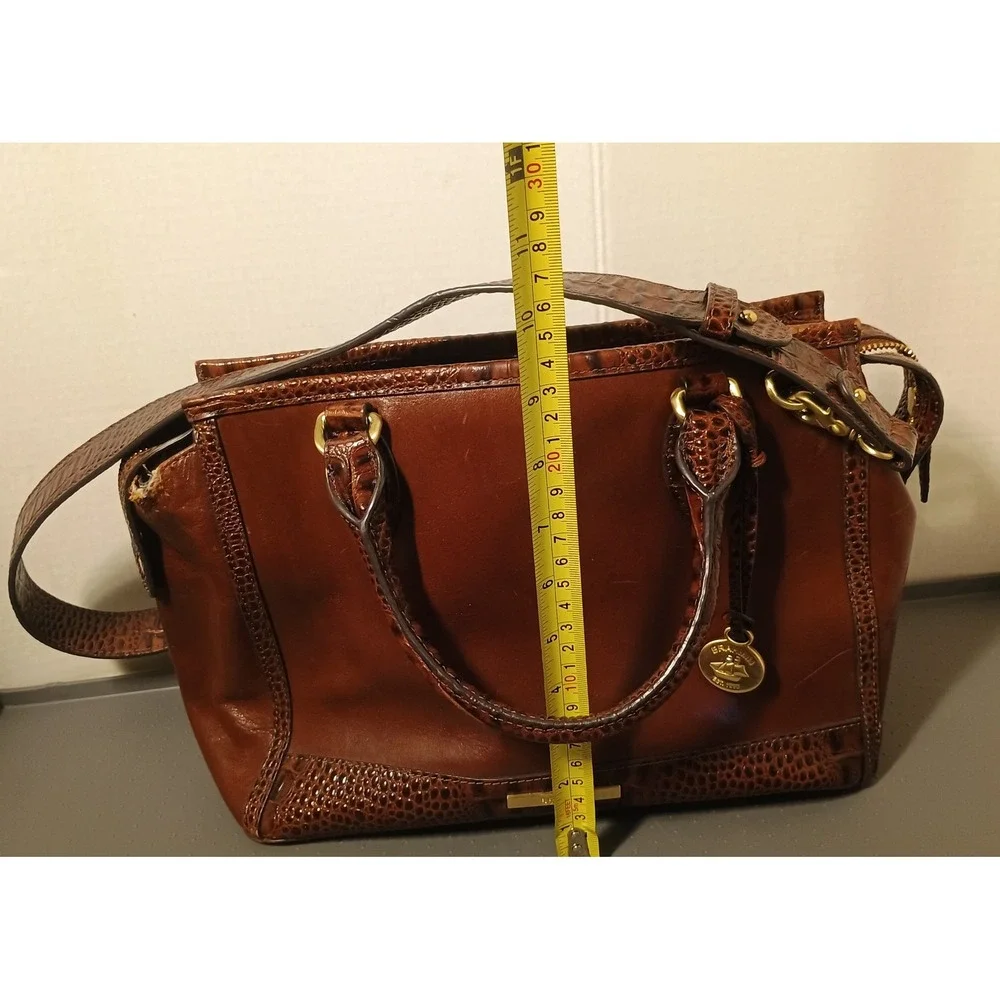 Brahmin Satchel Bag Womens Medium Brown Croc Embossed Leather Crossbody
